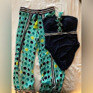 Trina Turk Dark Blue one piece swimsuit and matching breezy pants